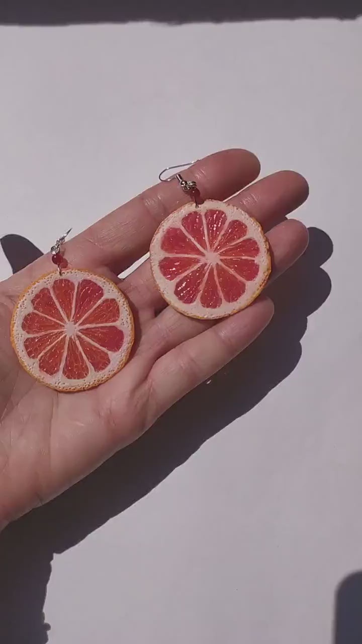 Playful & Juicy: Grapefruit Earrings Polymer Clay.