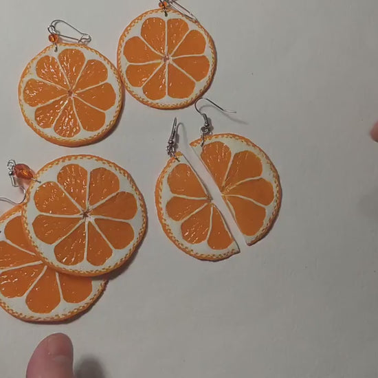 Sunny Caprice : Orange Earrings Polymer Clay.