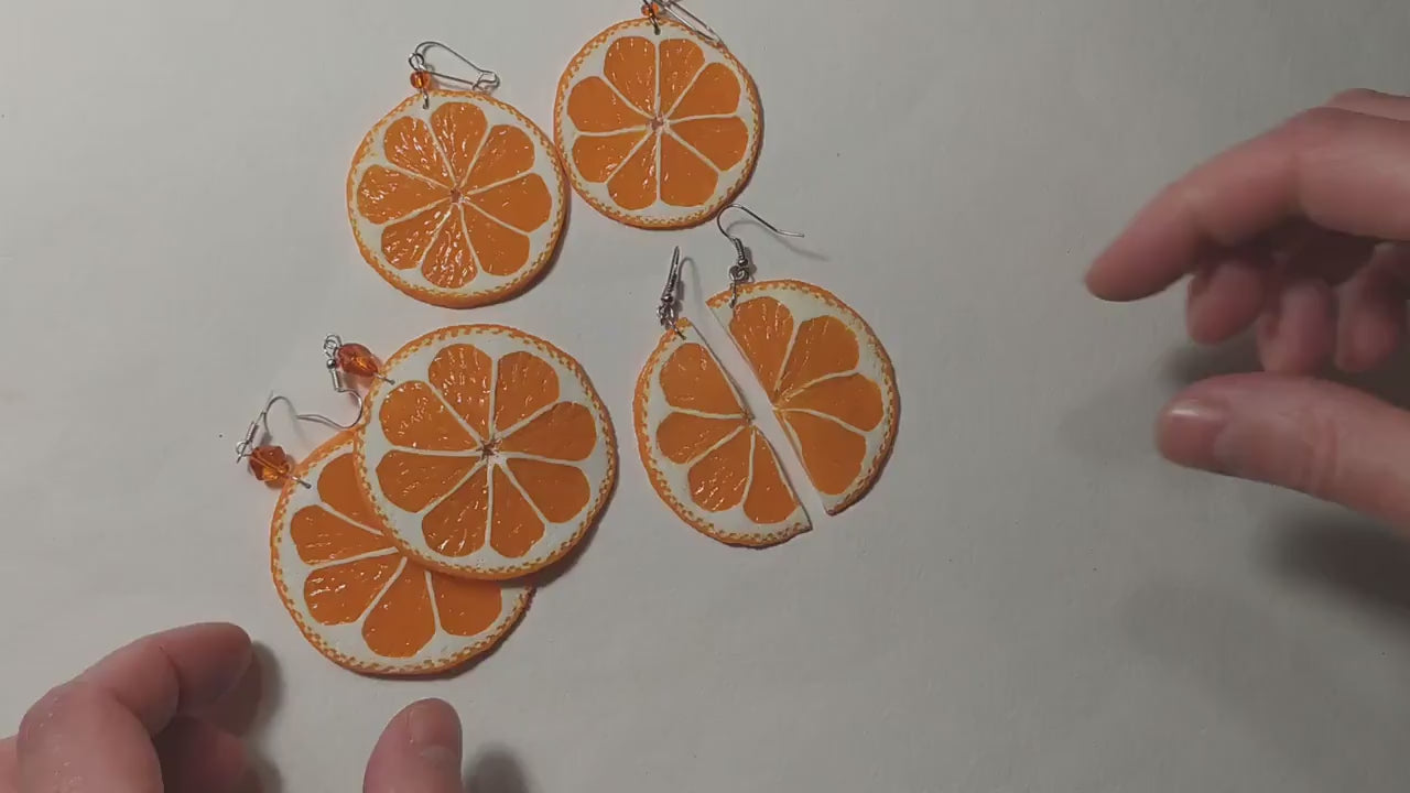 Sunny Caprice : Orange Earrings Polymer Clay.