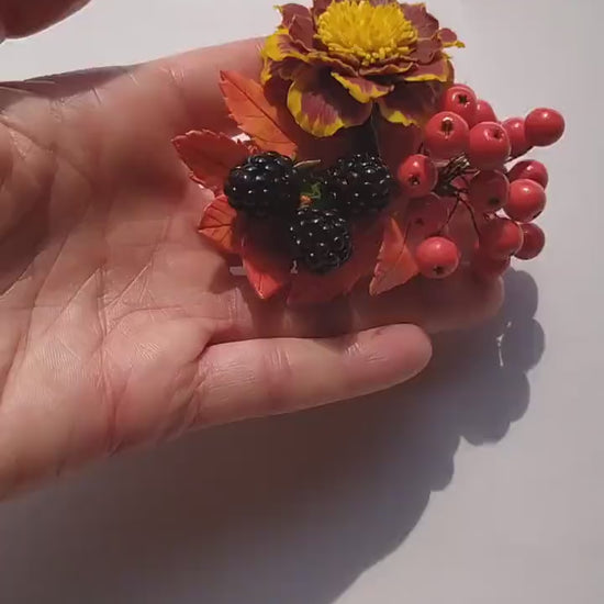 Autumn Radiance: Triplet Brooch Polymer Clay.