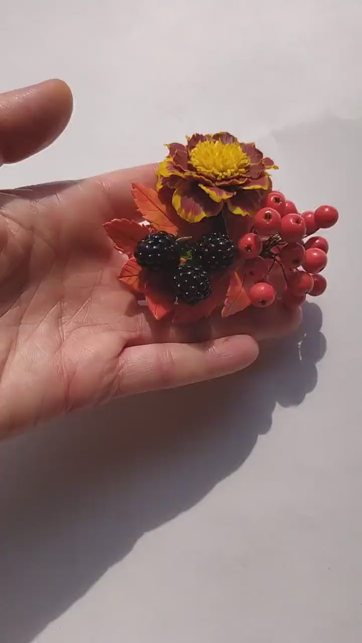 Autumn Radiance: Triplet Brooch Polymer Clay.