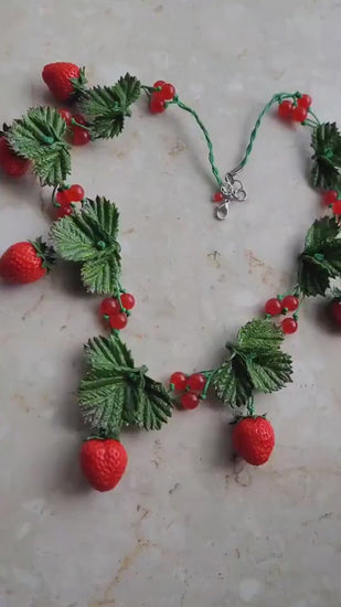 Berry Hug: Strawberry Necklace Polymer Clay.