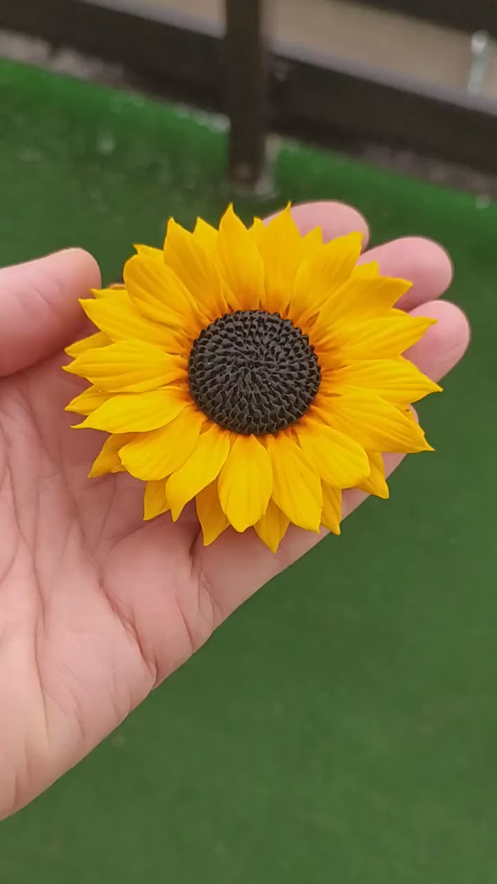 Floral Splendor: Sunflower Brooch & Pendant Polymer Clay.