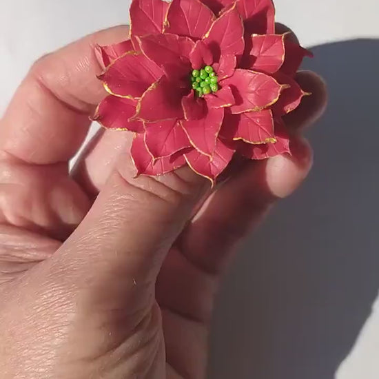 Winter Fire: Poinsettia Pin Polymer Clay.