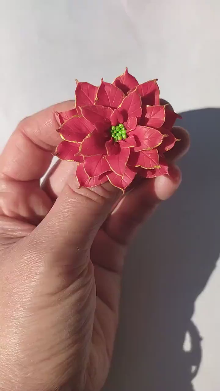 Winter Fire: Poinsettia Pin Polymer Clay.