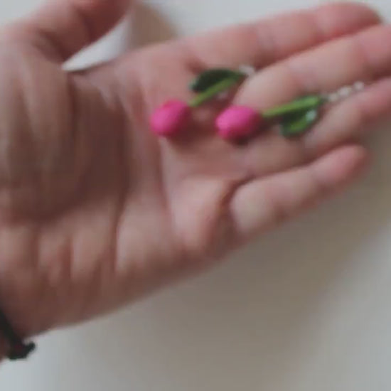 Pink Waltz: Tulip Earrings Polymer Clay.