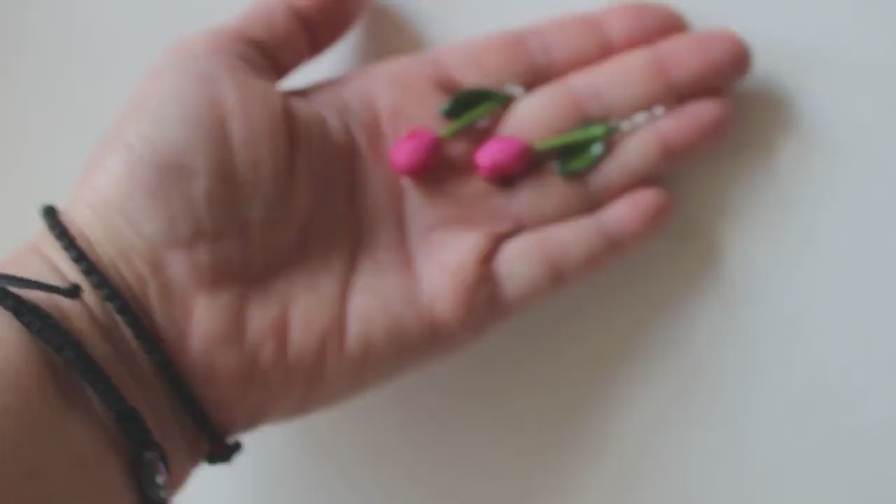 Pink Waltz: Tulip Earrings Polymer Clay.