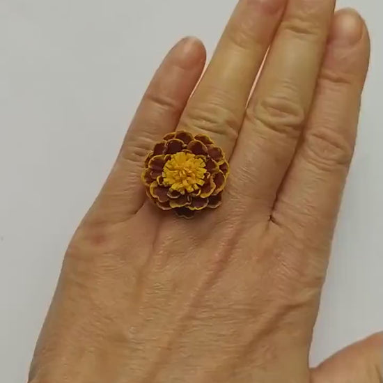 Fiery Beauty: Marigold Ring Polymer Clay.