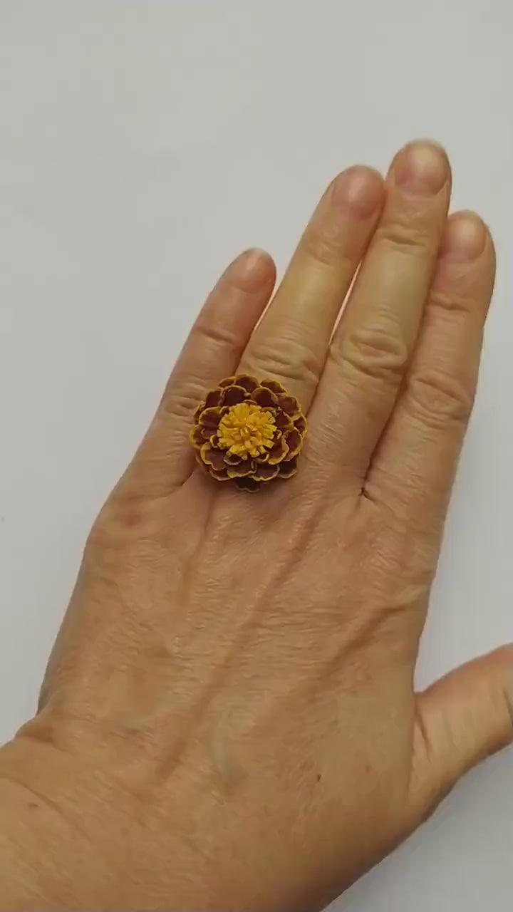 Fiery Beauty: Marigold Ring Polymer Clay.