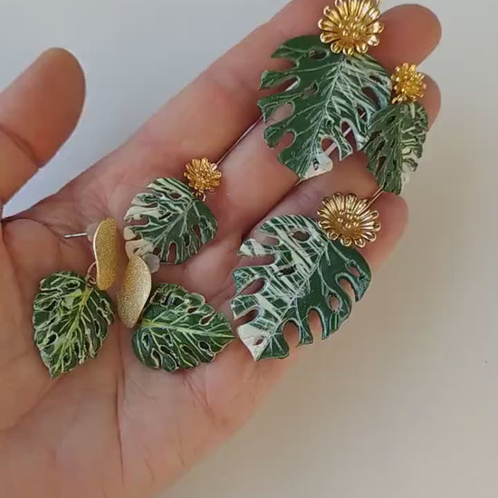 Lucky Charm: Monstera Leaf Earrings Polymer Clay.