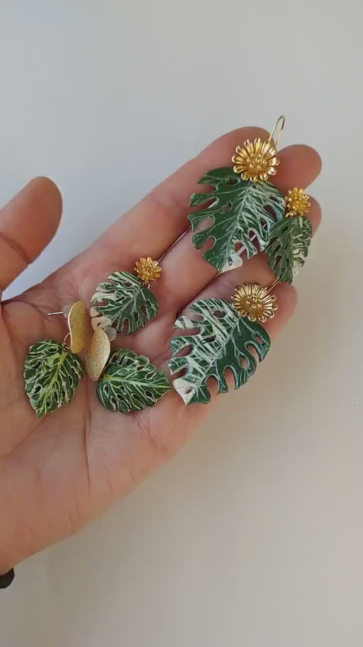 Lucky Charm: Monstera Leaf Earrings Polymer Clay.