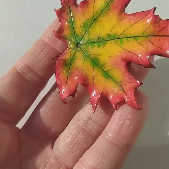 Autumn Dream : Maple Leaf Brooch Polymer Clay.