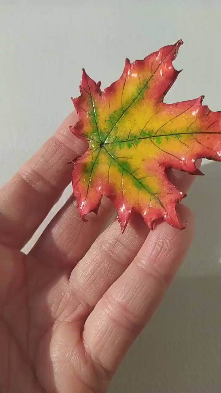 Autumn Dream : Maple Leaf Brooch Polymer Clay.