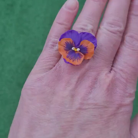 Floral Whimsy: Pansy Ring Polymer Clay.