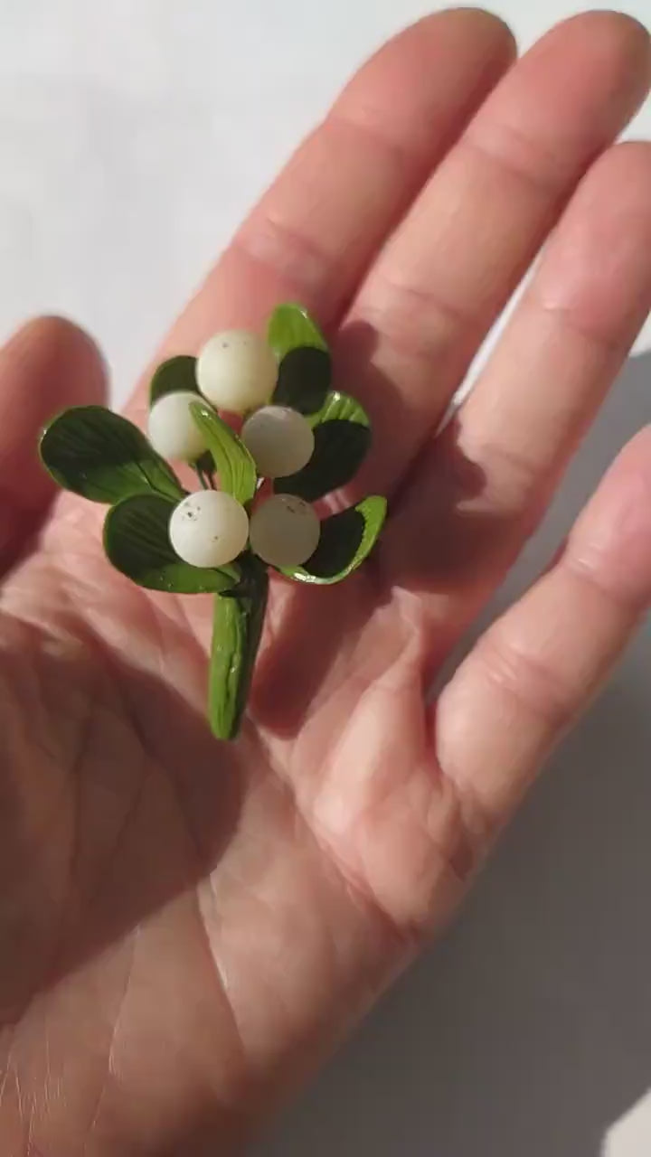 Winter Flirt: Mistletoe Pin Polymer Clay.