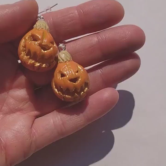 Demonic Duo: Halloween Pumpkin Earrings Polymer Clay.