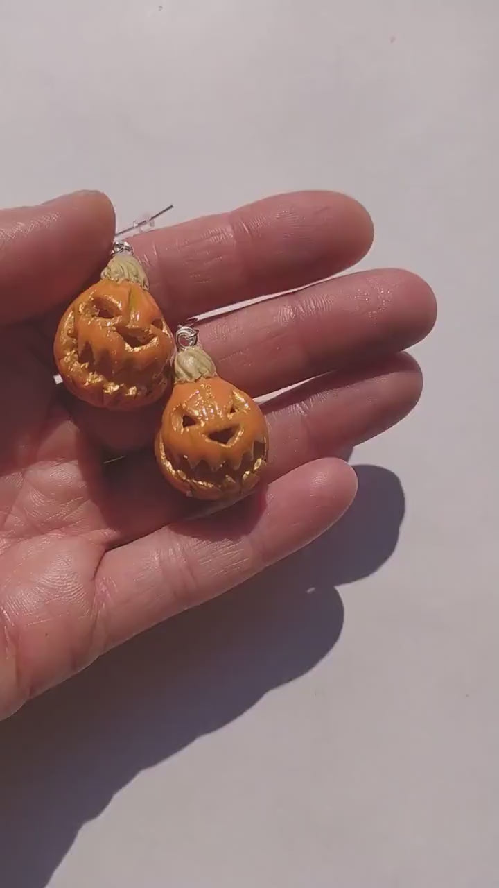 Demonic Duo: Halloween Pumpkin Earrings Polymer Clay.