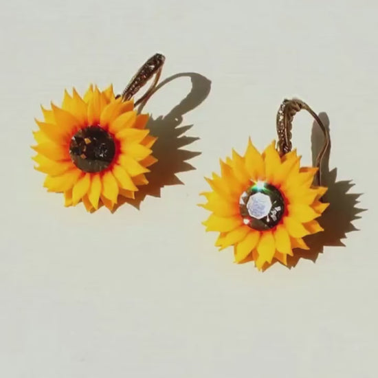 Night Shimmer: Sunflower Earrings Polymer Clay.