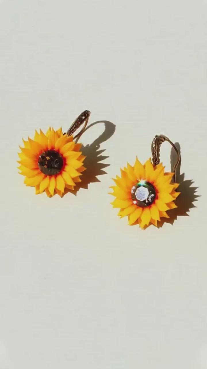 Night Shimmer: Sunflower Earrings Polymer Clay.