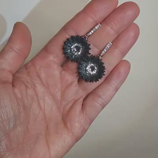 Radiant Darkness : Midnight Sunflower Earrings Polymer Clay.