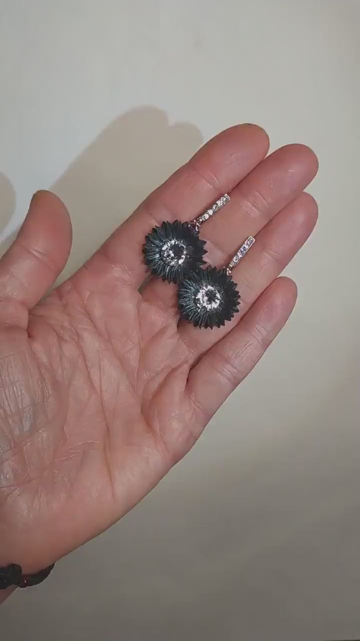 Radiant Darkness : Midnight Sunflower Earrings Polymer Clay.