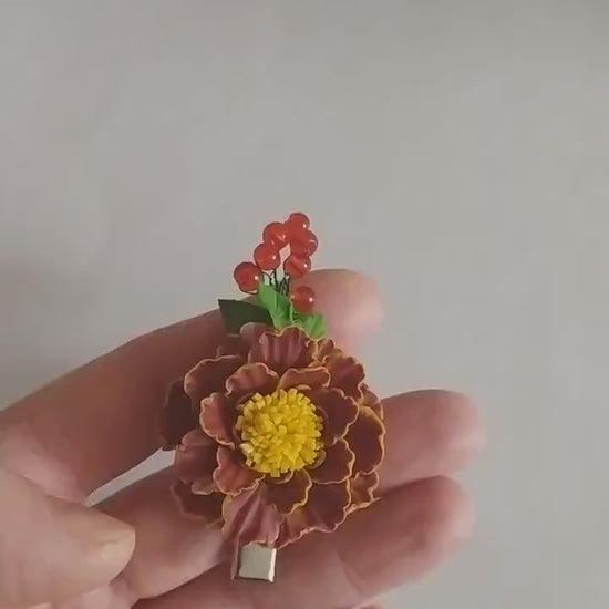 Autumn's Embrace: Marigold Barrette Polymer Clay.