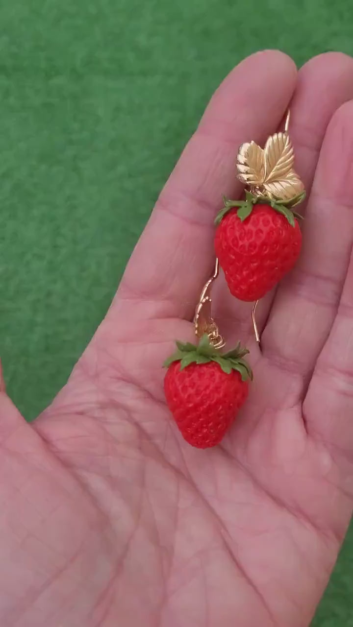 Berry Sweet: Strawberry Earrings Polymer Clay.