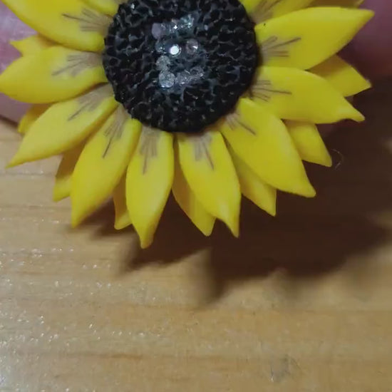 Your Symbol: Initial Sunflower Necklace Polymer Clay.