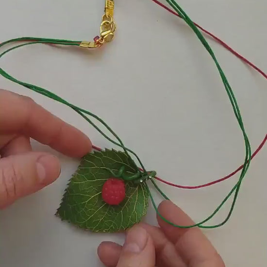 Sweet Fantasy: Raspberry Leaf Pendant Polymer Clay.