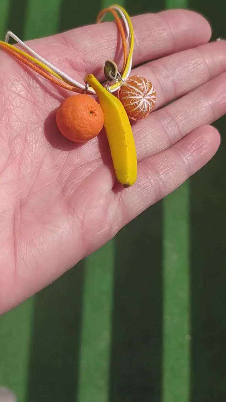 Fruit Flirt: Mandarin & Banana Pendant Polymer Clay.