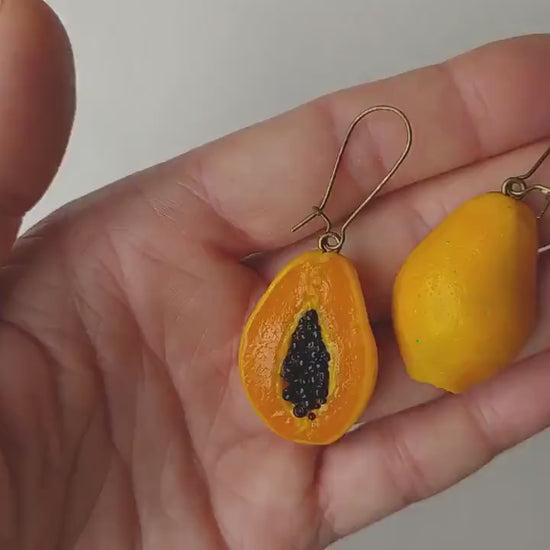 Tropical Temptation: Papaya Earrings Polymer Clay.