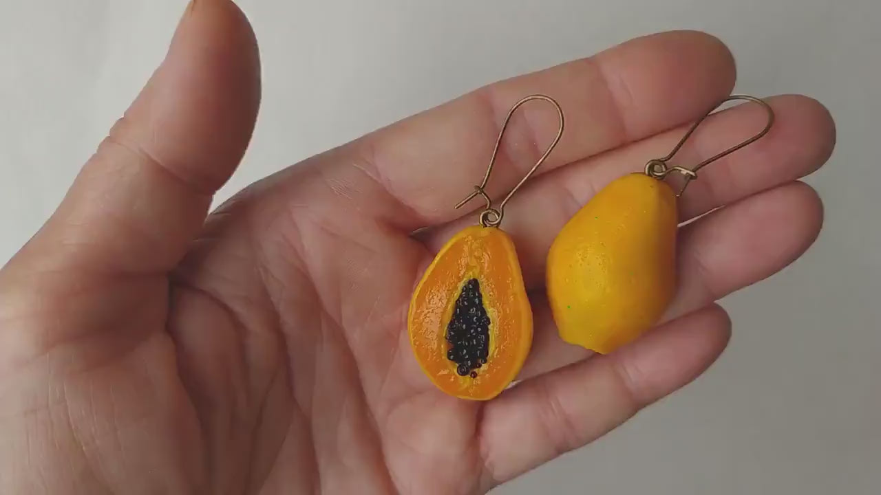 Tropical Temptation: Papaya Earrings Polymer Clay.