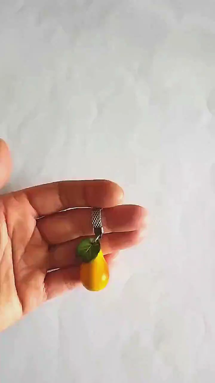 Elegant  Accessory:  Pear Keychain Polymer Clay