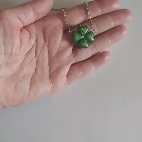 Defender of Happiness: Clover Shamrock Necklace  Polymer Clay.