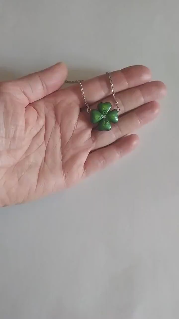 Defender of Happiness: Clover Shamrock Necklace  Polymer Clay.