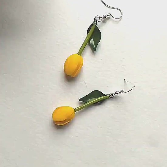 Floral Delight: Yellow Tulip Earrings Polymer Clay.