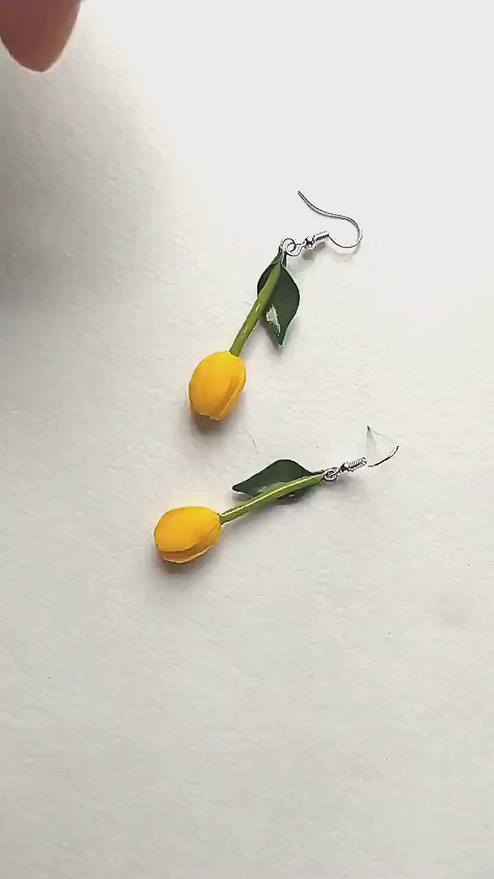 Floral Delight: Yellow Tulip Earrings Polymer Clay.