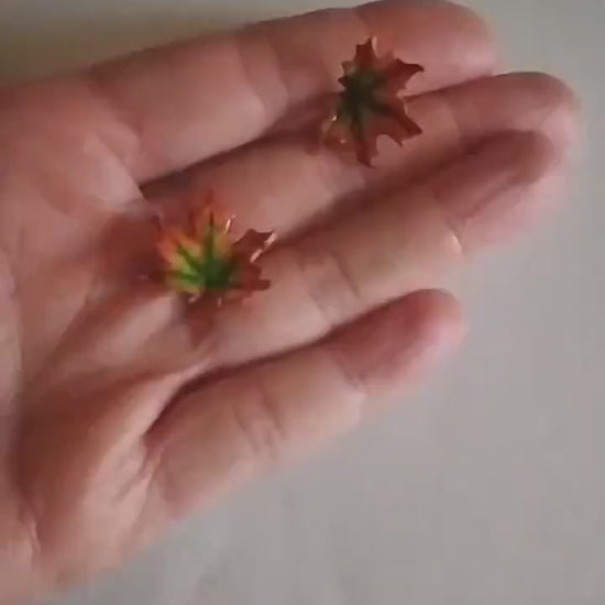 Autumn Miniature: Maple Leaf Earrings Polymer Clay.