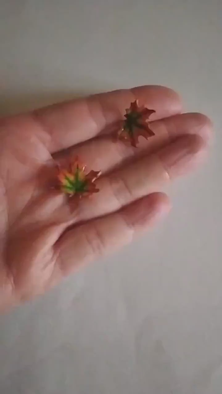 Autumn Miniature: Maple Leaf Earrings Polymer Clay.