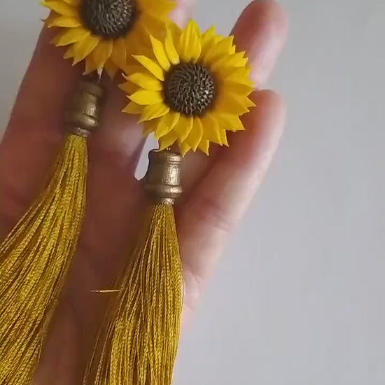 Sunbeams Magic : Sunflower Tassel Earrings Polymer Clay.