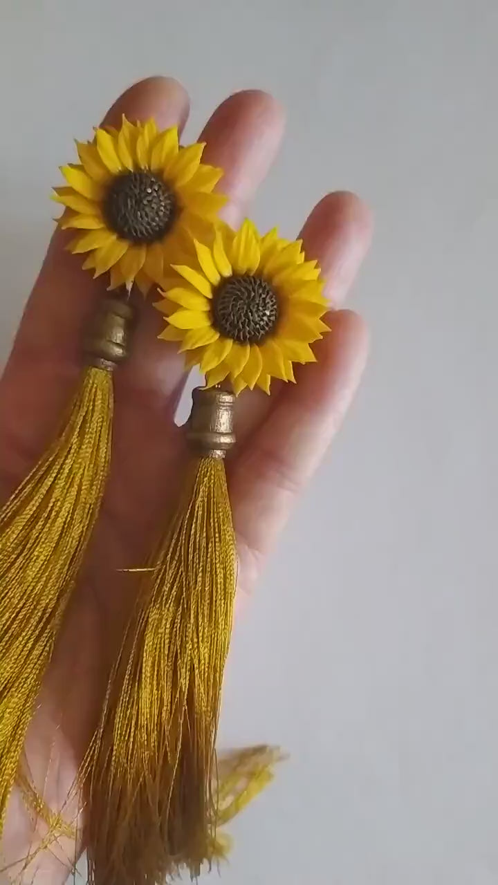 Sunbeams Magic : Sunflower Tassel Earrings Polymer Clay.