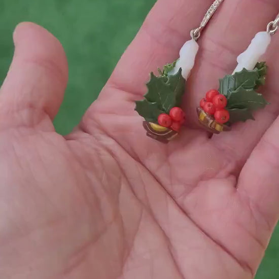 Christmas Joy: Holly Berry Earrings Polymer Clay.