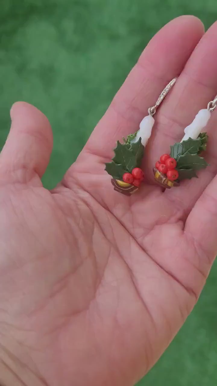 Christmas Joy: Holly Berry Earrings Polymer Clay.