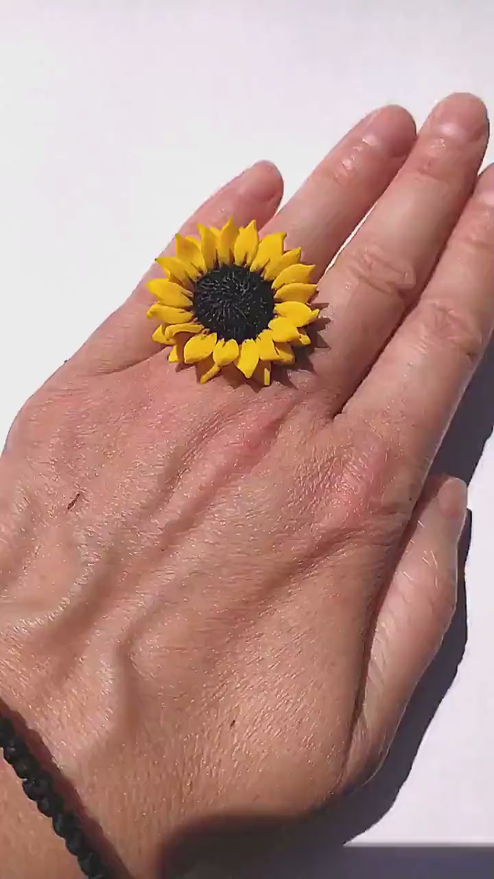 Blooming Love: Sunflower Ring Polymer Clay