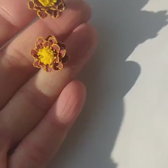 Golden Petals: Marigold Earrings Polymer Clay.