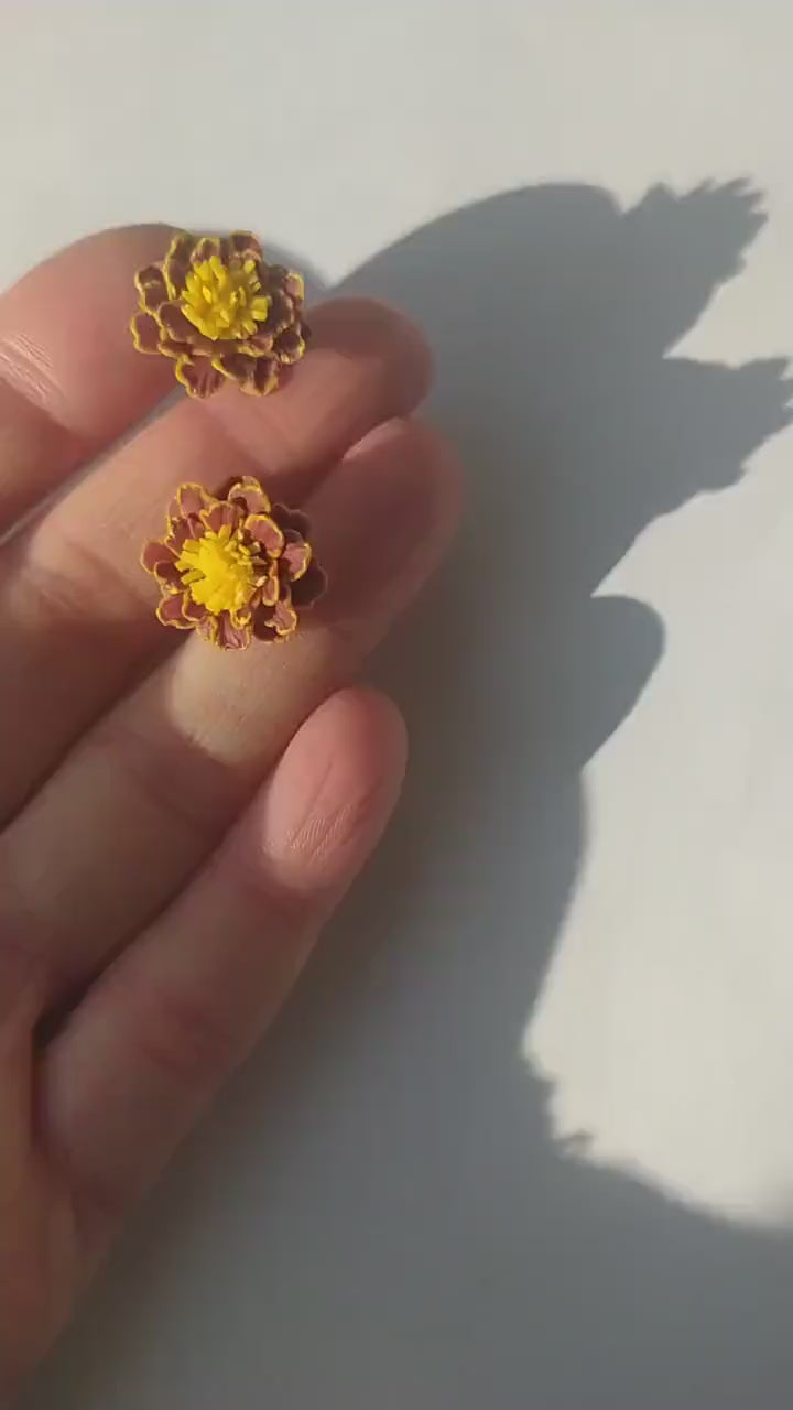 Golden Petals: Marigold Earrings Polymer Clay.