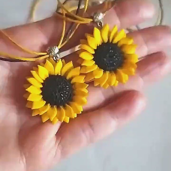 Handcrafted Sunflower Pendant Necklace Polymer Clay