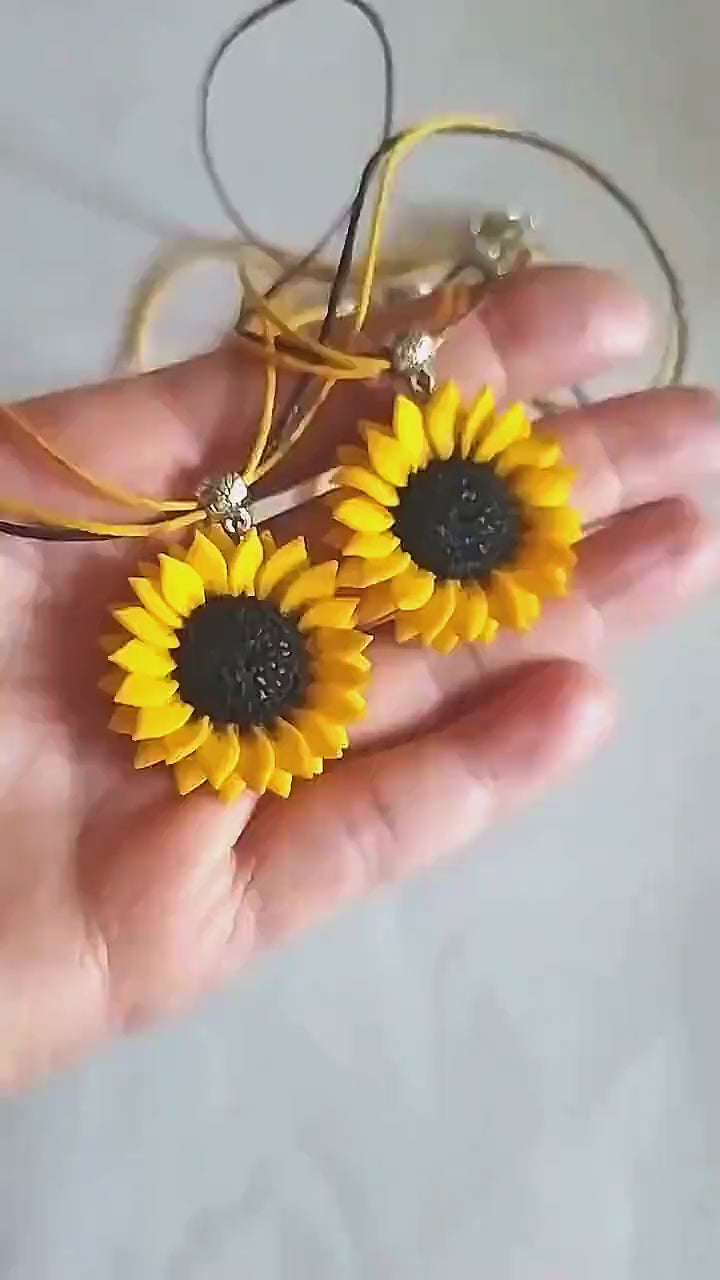 Handcrafted Sunflower Pendant Necklace Polymer Clay