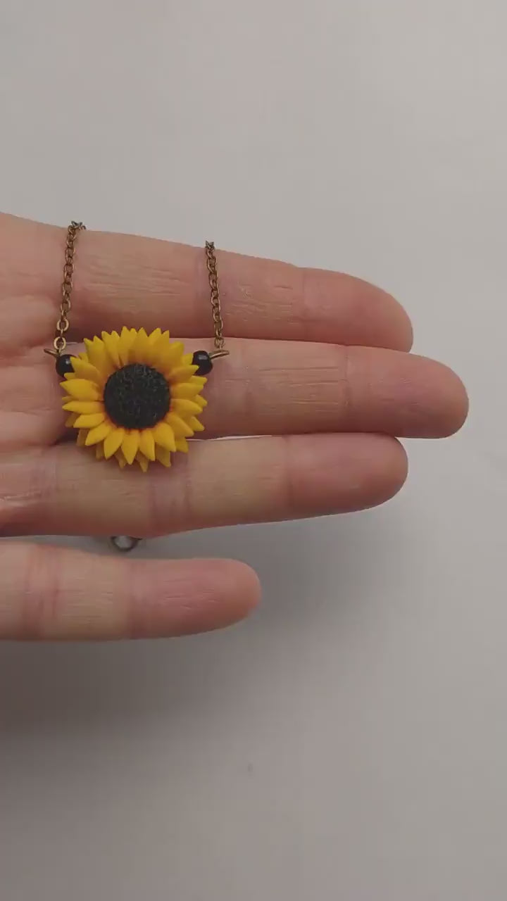 Ray of Light: Sunflower Necklace Polymer Clay.