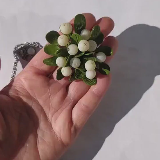 Winter Glamour: Mistletoe Brooch & Pendant Polymer Clay.